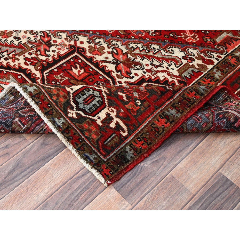 Ajax Red Pure Wool Hand Knotted Vintage Persian Heriz Oriental Rug 7'9"x10'10"