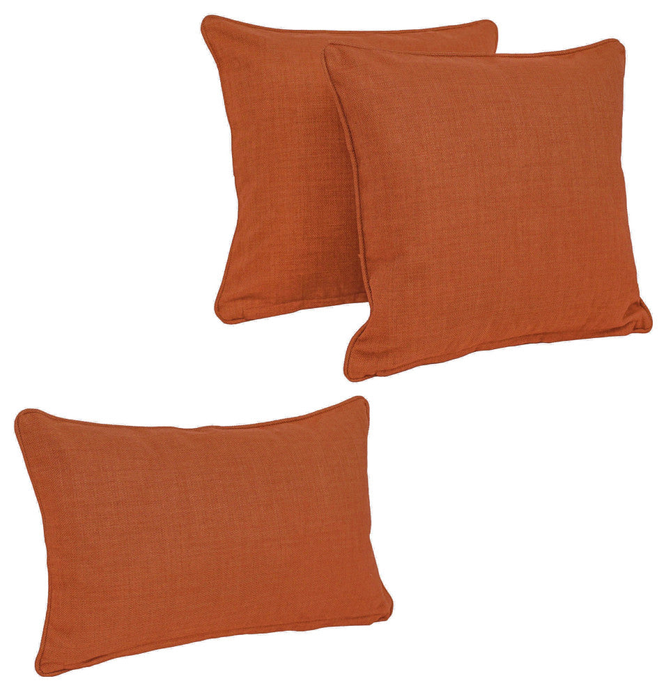 Double-Corded Solid Outdoor Throw Pillows With Inserts, Set of 3, Cinnamon