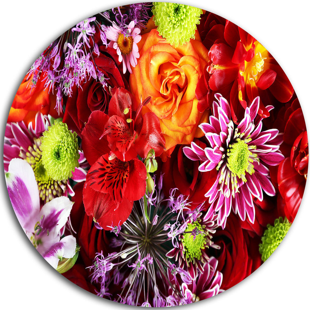 Colorful Flowers Background, Floral Round Wall Art, 23"