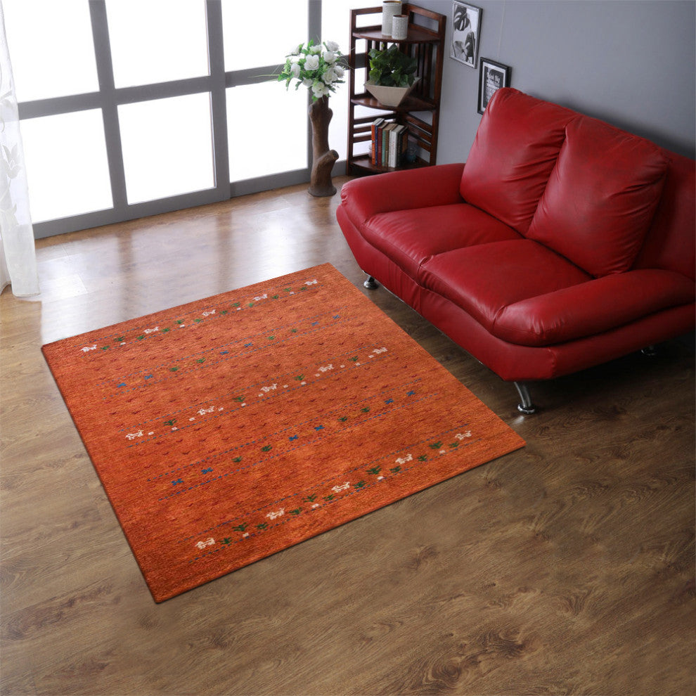 HAND KNOTTED LOOM SILK ECO-FRIENDLY AREA RUG -10'x10',Square,Orange,Contemporary