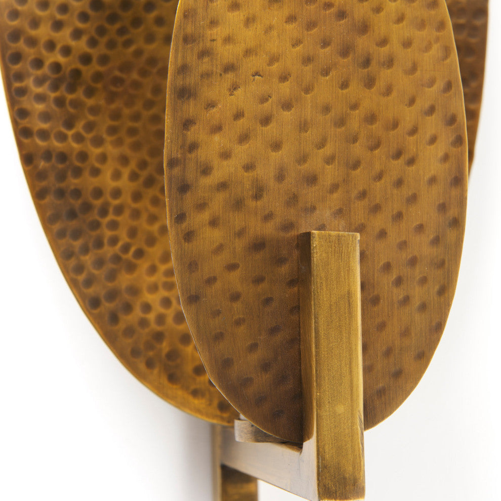 Clarence 7.0Lx5.3Wx17.0H Metal Hammered Gold Round Wall Sconce