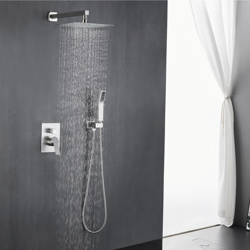 Wellfor Shower Faucet, 10" Rain Shower Head With Handheld Combo Set and Valve, Brushed Nickel