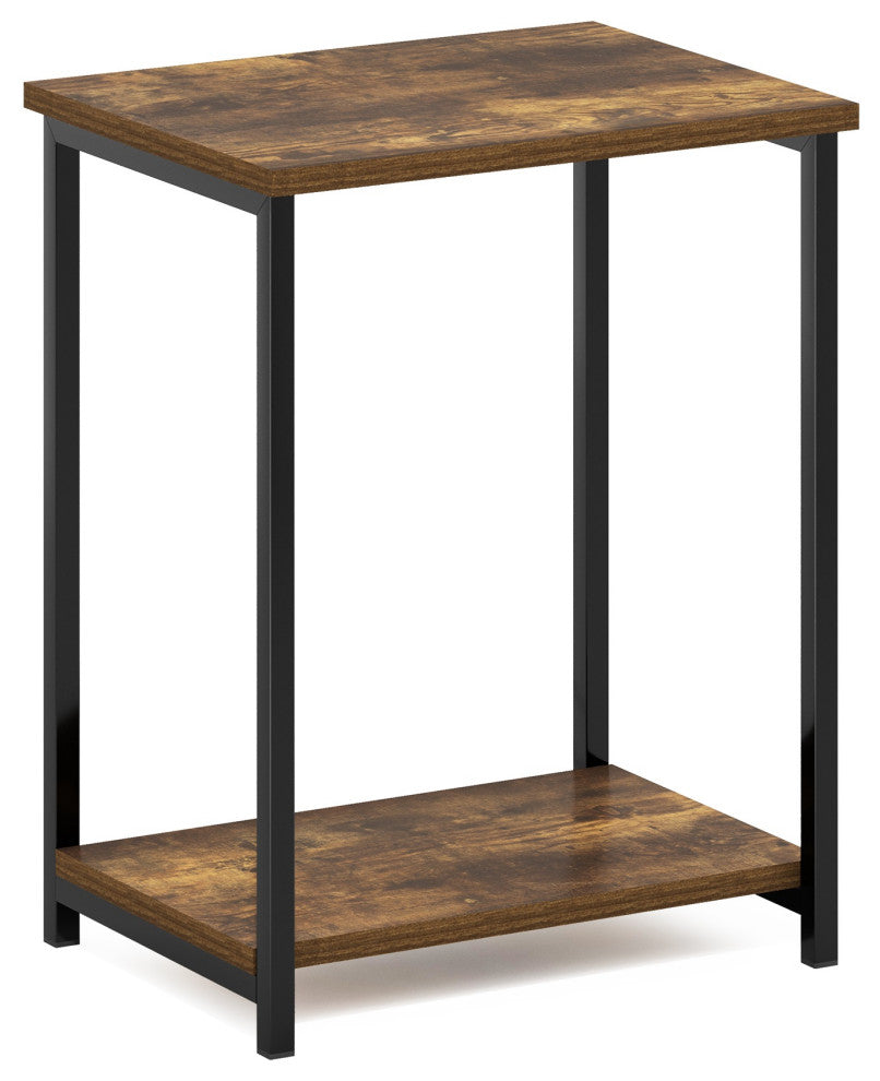 Furinno Simplistic Industrial Metal Frame End Table, Amber Pine