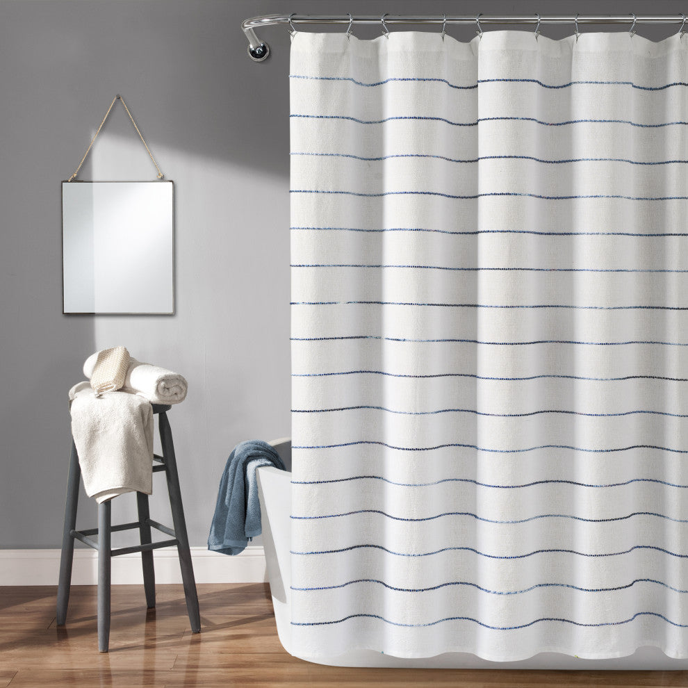 Ombre Stripe Yarn Dyed Cotton Shower Curtain, 72"x72", Navy