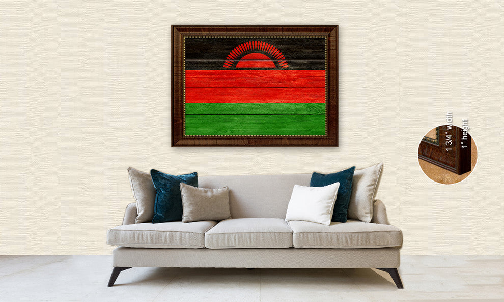 Malaysia Country Textured Flag Print With Brown Gold Frame, 19"X27"