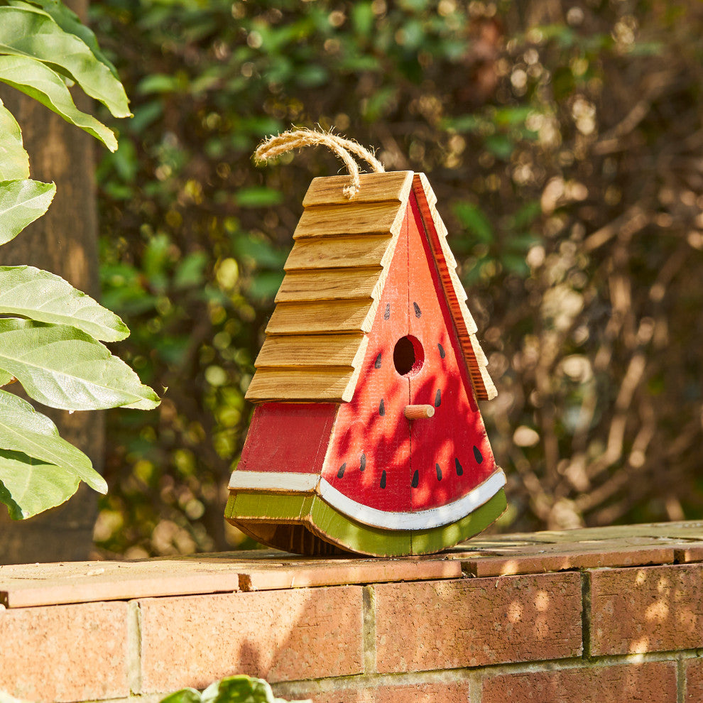 Wood Watermelon Birdhouse for Bluebird, Outdoor Hanging Birdhouse