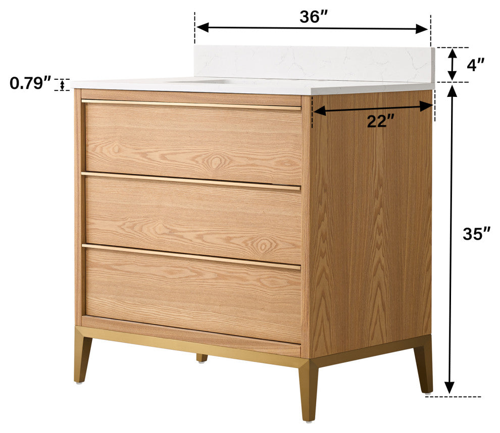 Nolan Freestanding Bathroom Vanity with Quartz Top, Light Oak, 36"