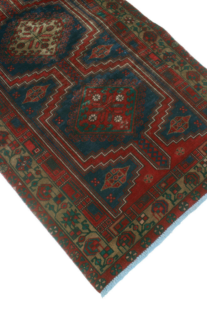 Fine Vintage Distressed Pareeya Red/Navy Runner, 3'6x10'2