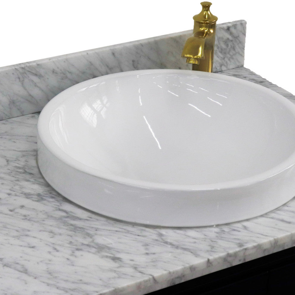 37" Single Vanity, Blue Finish With White Carrara