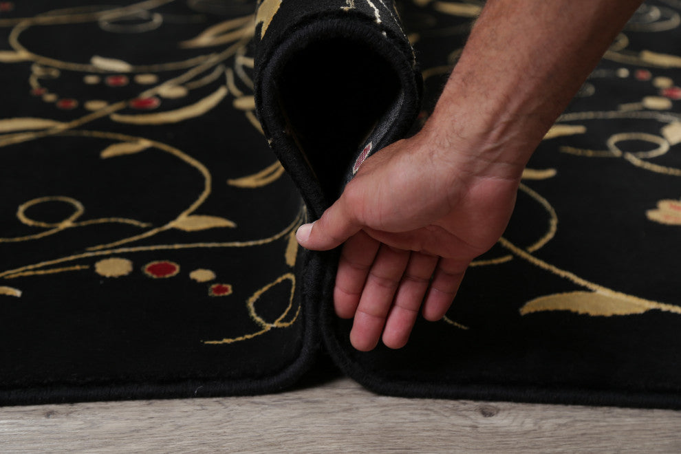 Modern Nature & Floral Carpet Transitional Turkish Area Rug, Black, 8x11