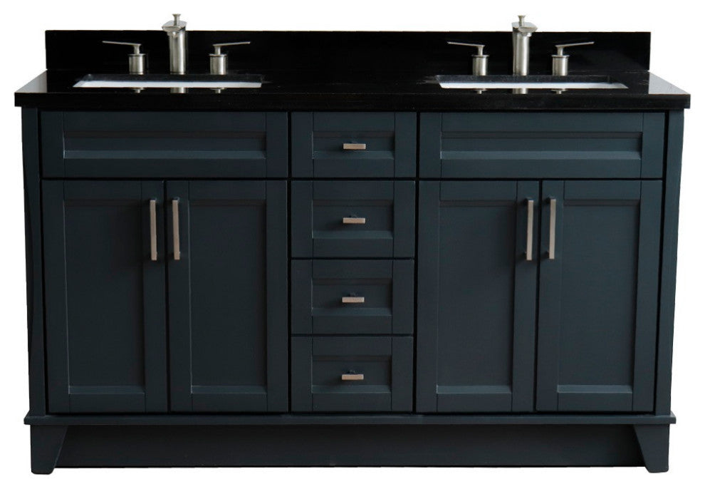 61" Double Sink Vanity, Dark Gray Finish And Black Galaxy Granite
