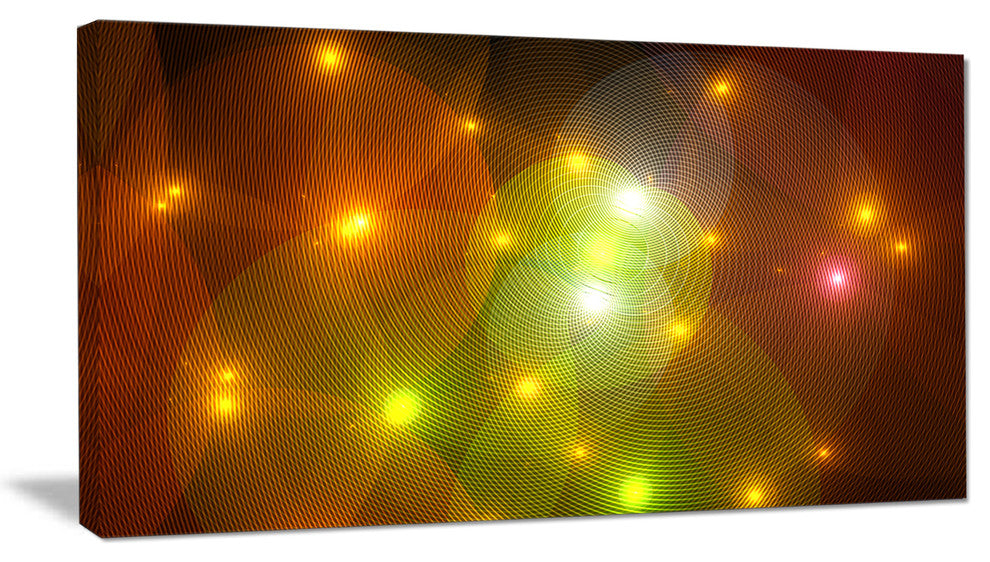 Golden Fractal Lights in Fog, Abstract Wall Art Canvas, 32x16