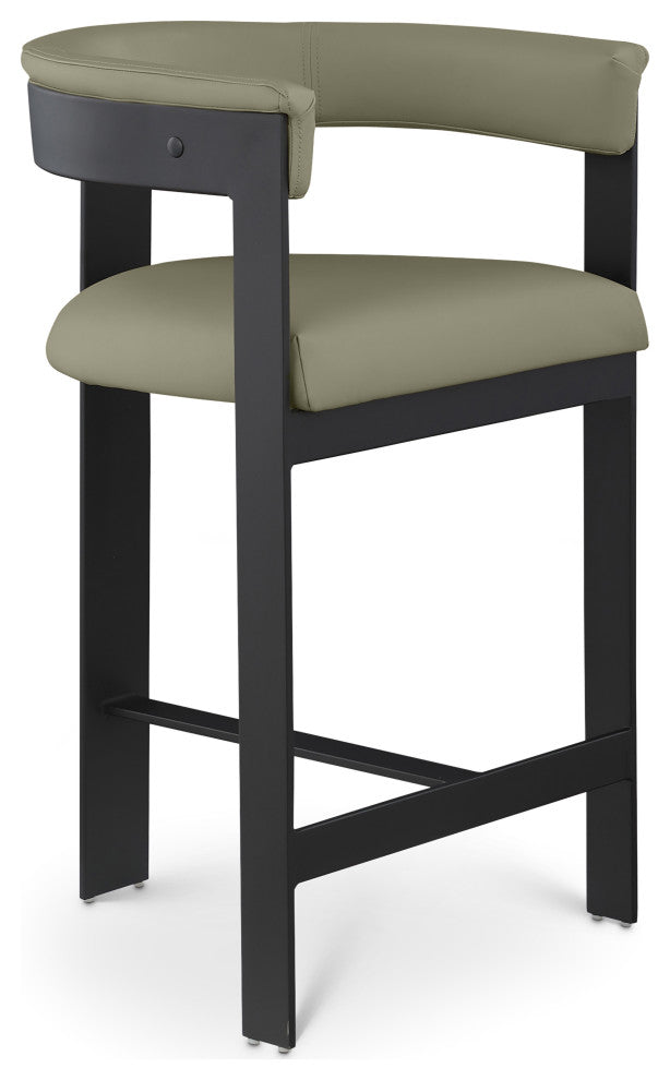 Romeo Upholstered Counter Stool, Olive, Vegan Leather, Matte Black Finish