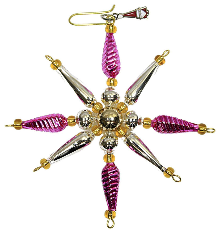 Santa Land Diamond Brite Burst Set / 3 Beaded Ornament Star Retro