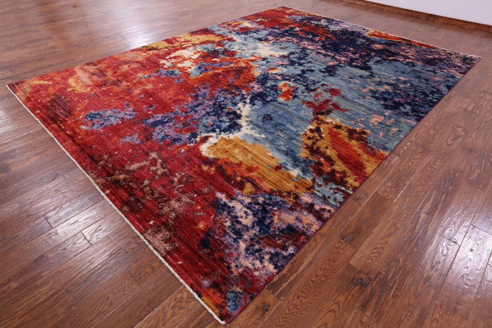 9' 10" X 13' 7" Handmade Modern Abstract Wool Rug Q9661