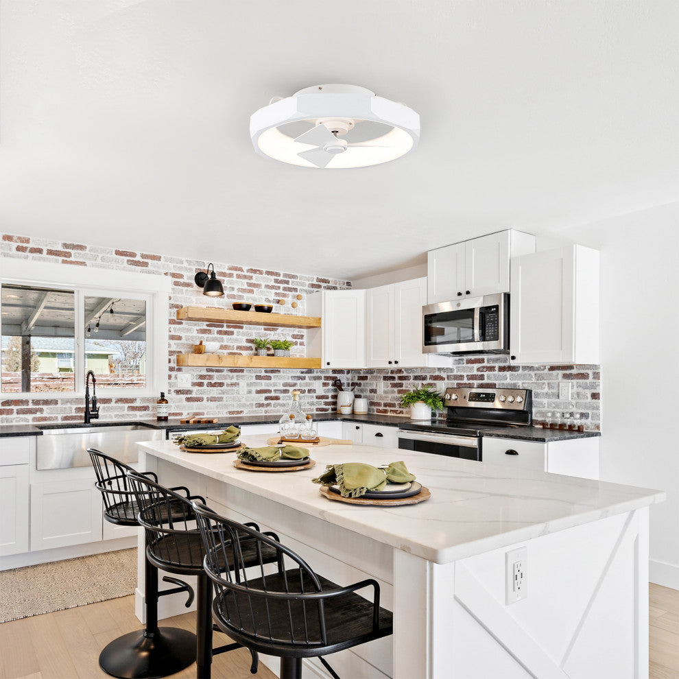 20 in. Modern White Flush Mount LED Ceiling Fan with Remote and DC Motor