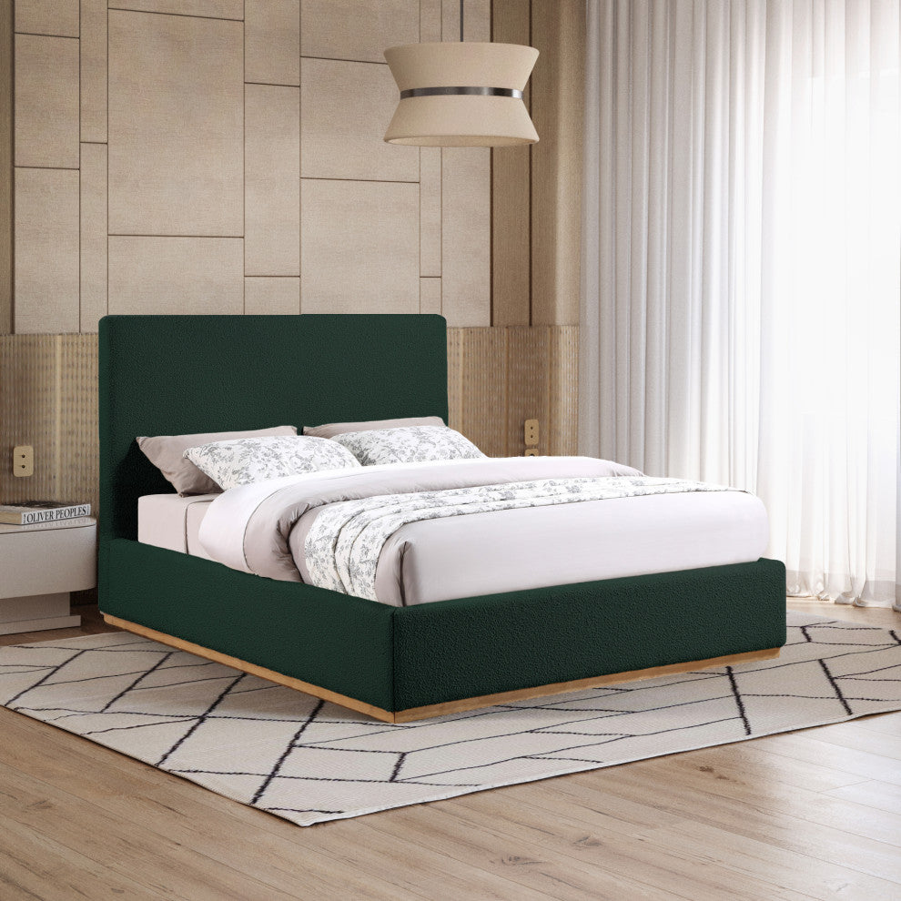 Monaco Boucle Fabric Upholstered Bed, Green, King