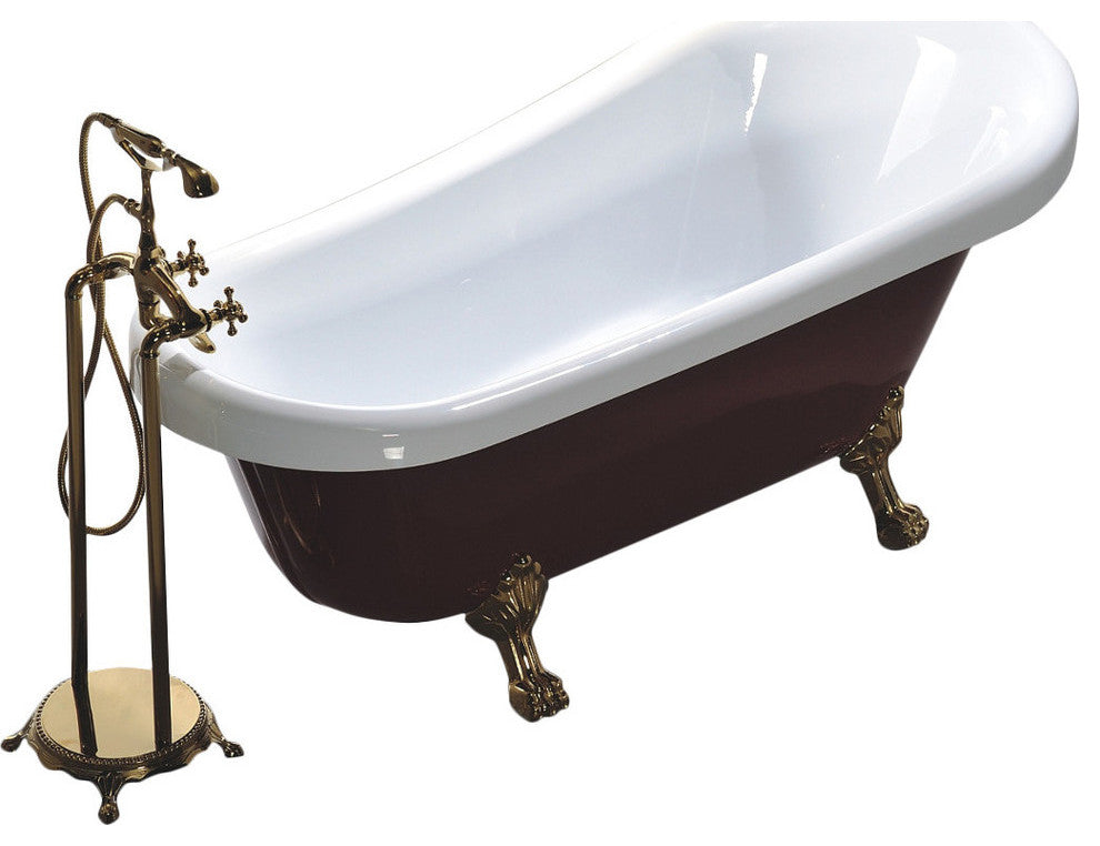 Vanity Art Freestanding Acrylic Bathtub, Red and White, 66.9" X 31.5"