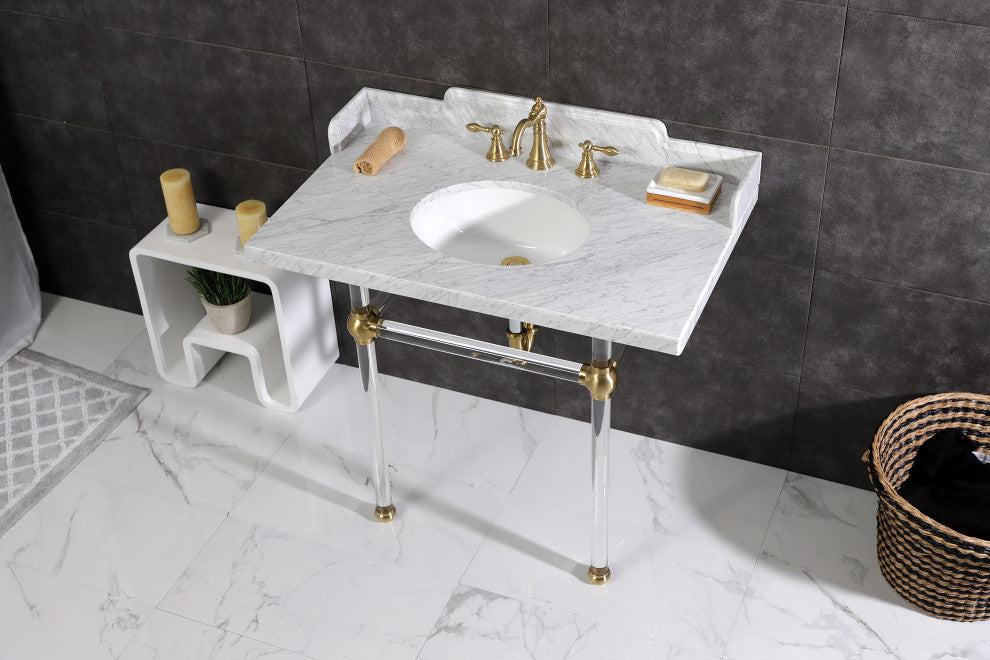 Kingston Brass LMS3630MA7 36" Carrara Marble Console Sink, Acrylic Legs