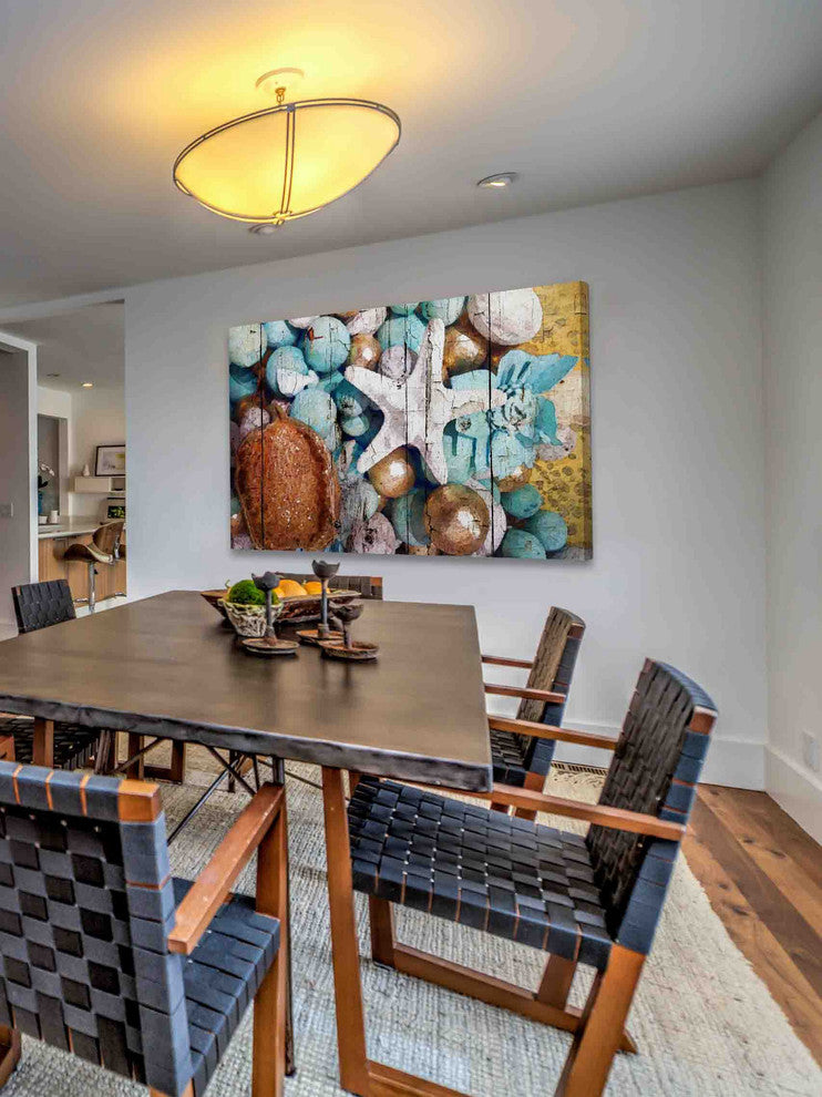 "Blue and Gold Shell Decor" Print on Canvas by Irena Orlov