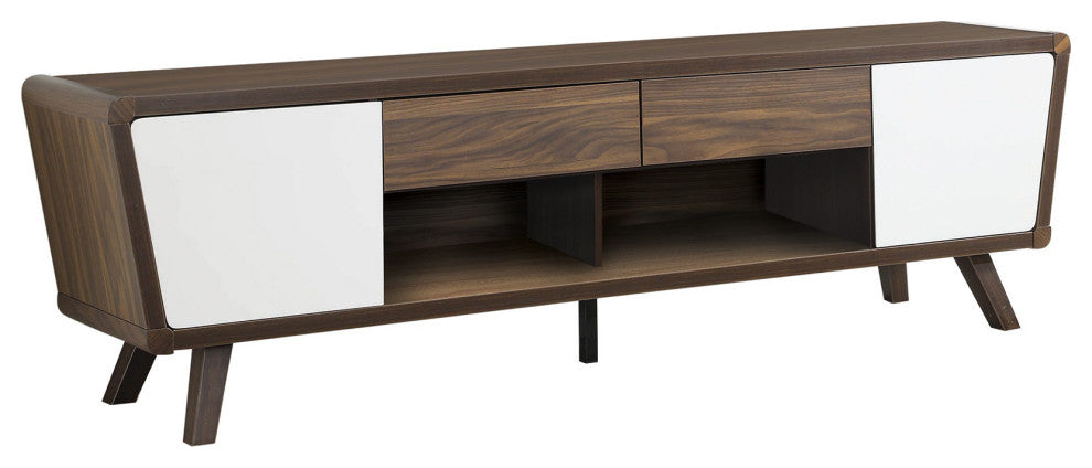 2 Drawers TV Stand, Dark Walnut and Glossy White