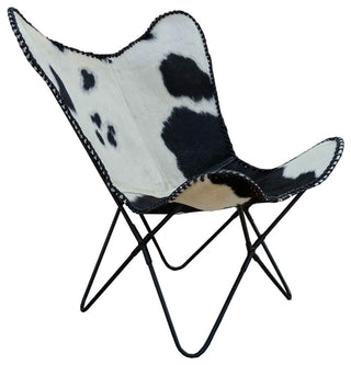 Butterfly Chair Milo, Visually Striking Black And White Cowhide