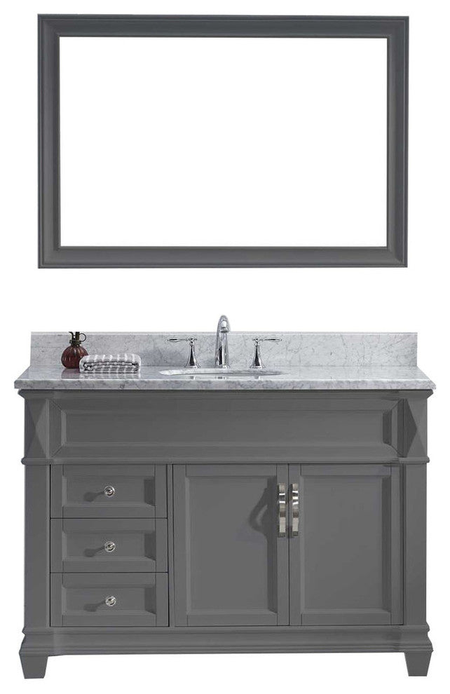 Victoria Single Bathroom Vanity Set, Gray With Marble Top and Round Sink, 48"