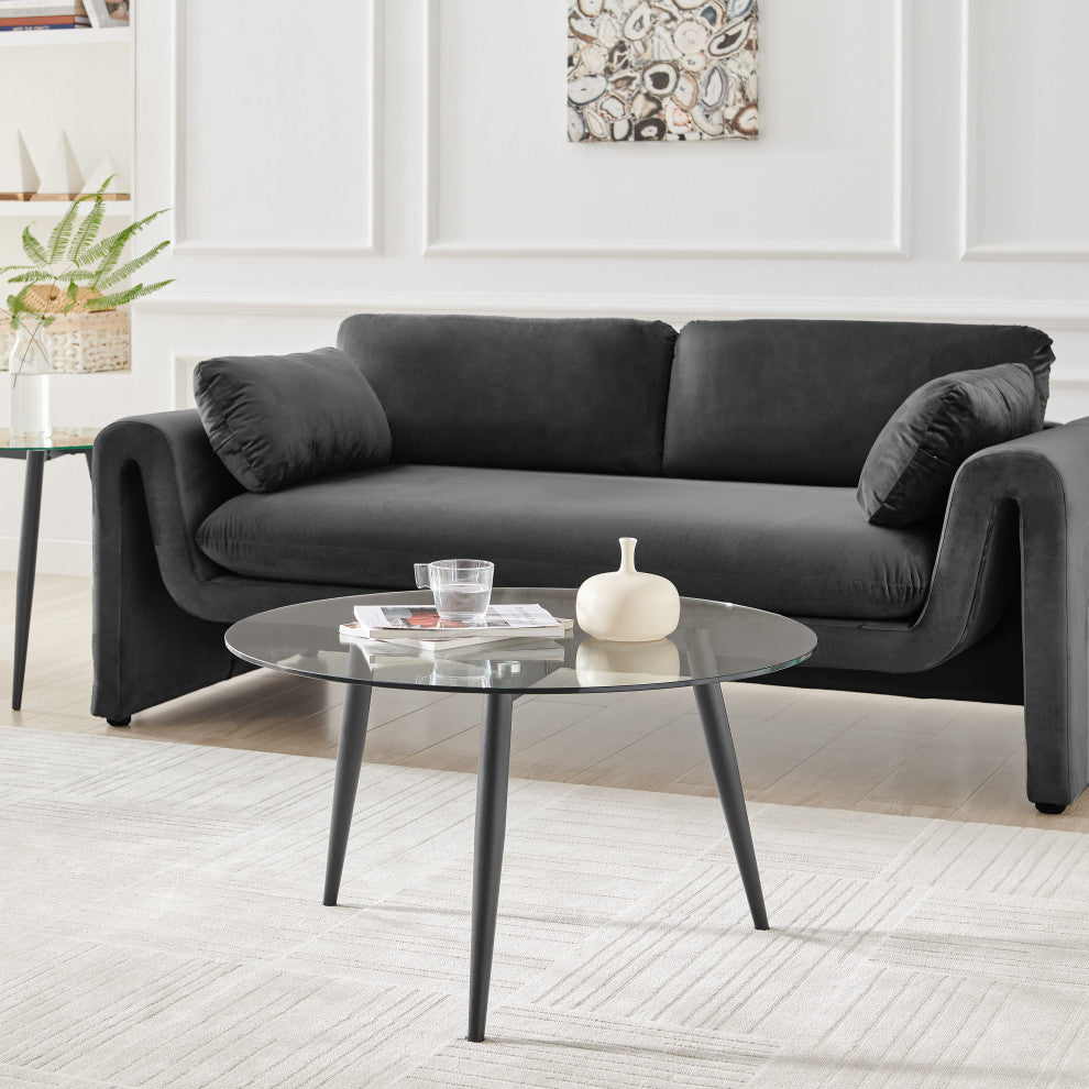 Danya B. Van Beuren Coffee and Side Table Set With Taper Legs, Black/Clear