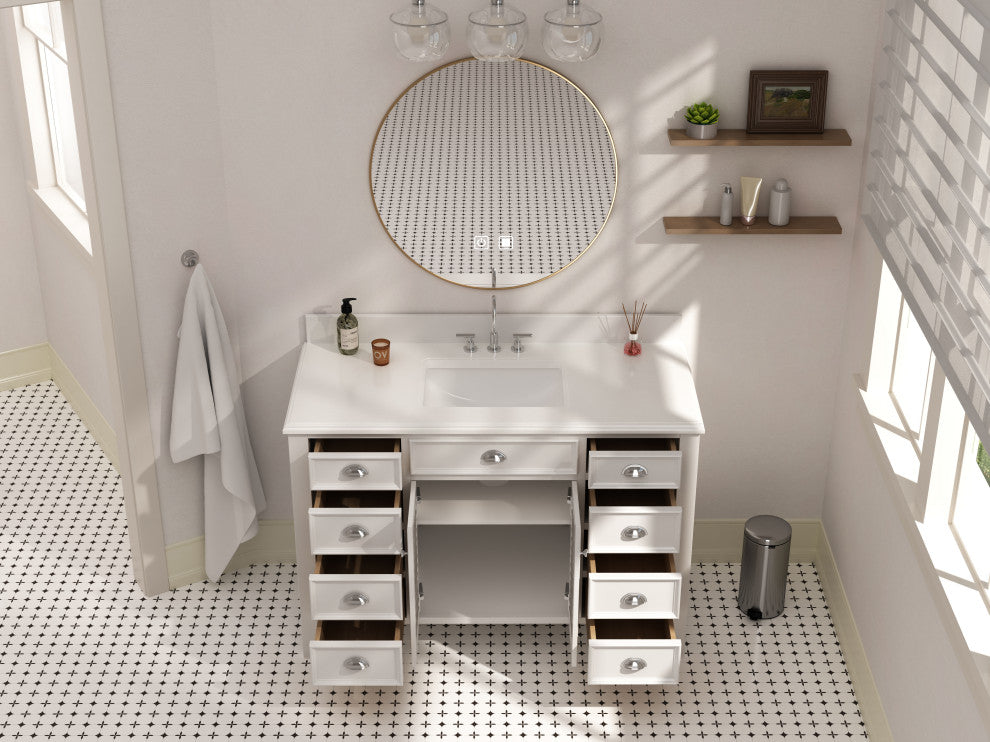 Contemporary Style White Kalani Bathroom Vanity, 50"