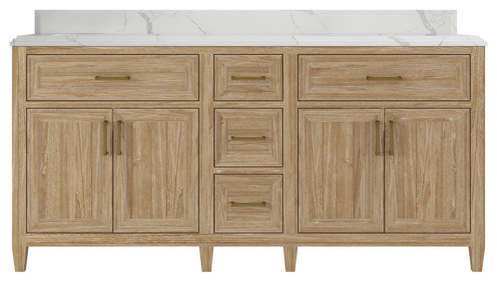 Santa Monica 72 Double Sink Bath Vanity in Whitewashed Teak 1.5" Calacatta Laza