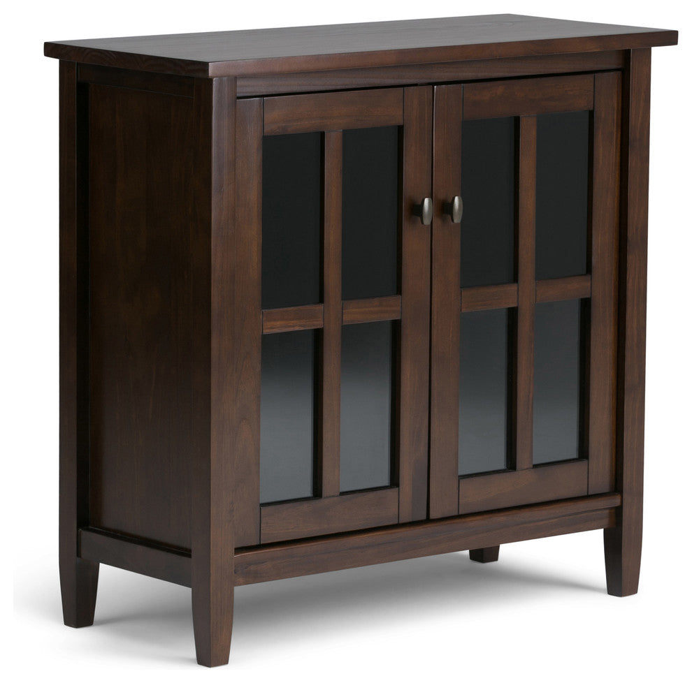 Warm Shaker Solid Wood 32 Inch Wide Low Storage Cabinet In Tobacco Brown