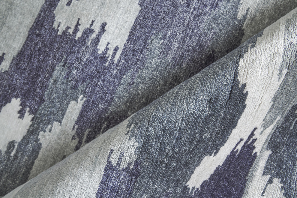 Bamboo Silk Hand-Knotted Bamboo Silk and Cotton Navy Blue Area Rug