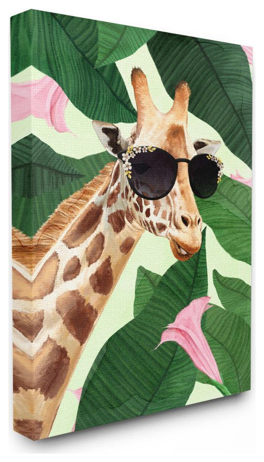 Stupell Industries Fashion Giraffe Funny Flower Tropical Painting, 16 x 20