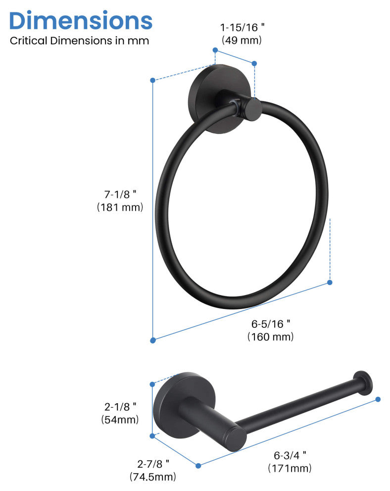 Circular 2-Piece Bathroom Hardware Set, Matte Black
