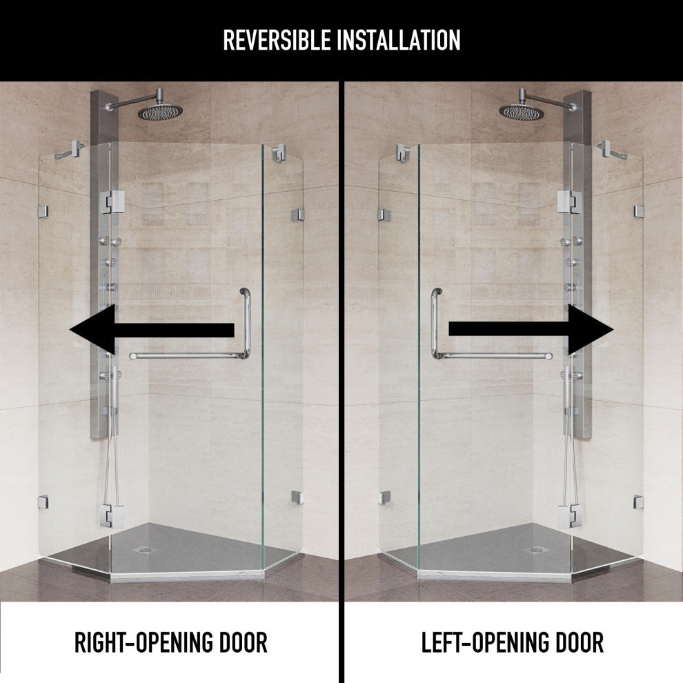 VIGO Piedmont Frameless Hinged Neo-Angle Shower Enclosure, Chrome, 38" D X 38" W, Without Base