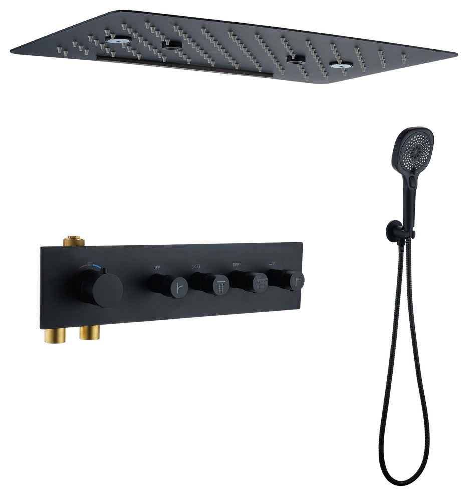 16 Inch Luxury Thermostatic Shower System, Matte Black