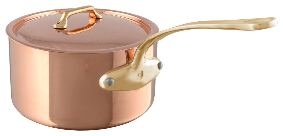 Mauviel M''200 B 2mm Copper Sauce Pan With Lid & Brass Handles, 0.8-qt