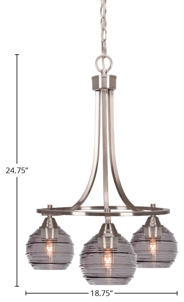 Paramount Downlight 3-Light Chandelier, Brushed Nickel, 6" Smoke Ribbed Glass