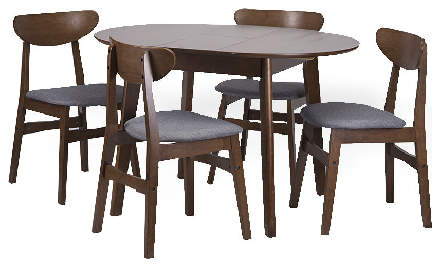 Extendable Round Dining Room Table, Modern Solid Wood, Medium Brown