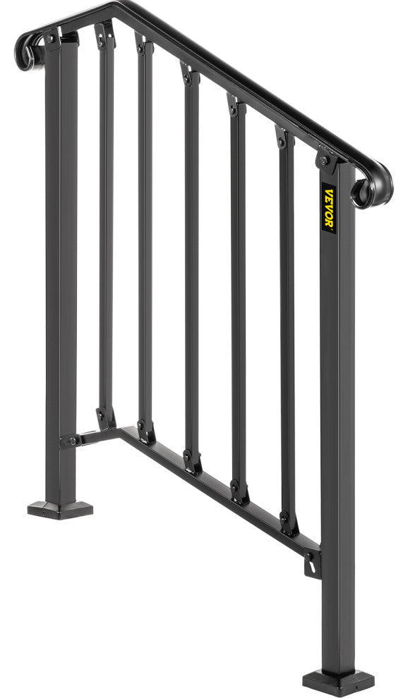 Wrought Iron Handrail Outdoor Stair Rail with Installation Kit, Black, Fit 2-3 Steps