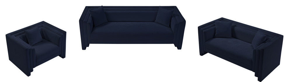 Everett Upholstered Loveseat, Navy, Chenille Fabric
