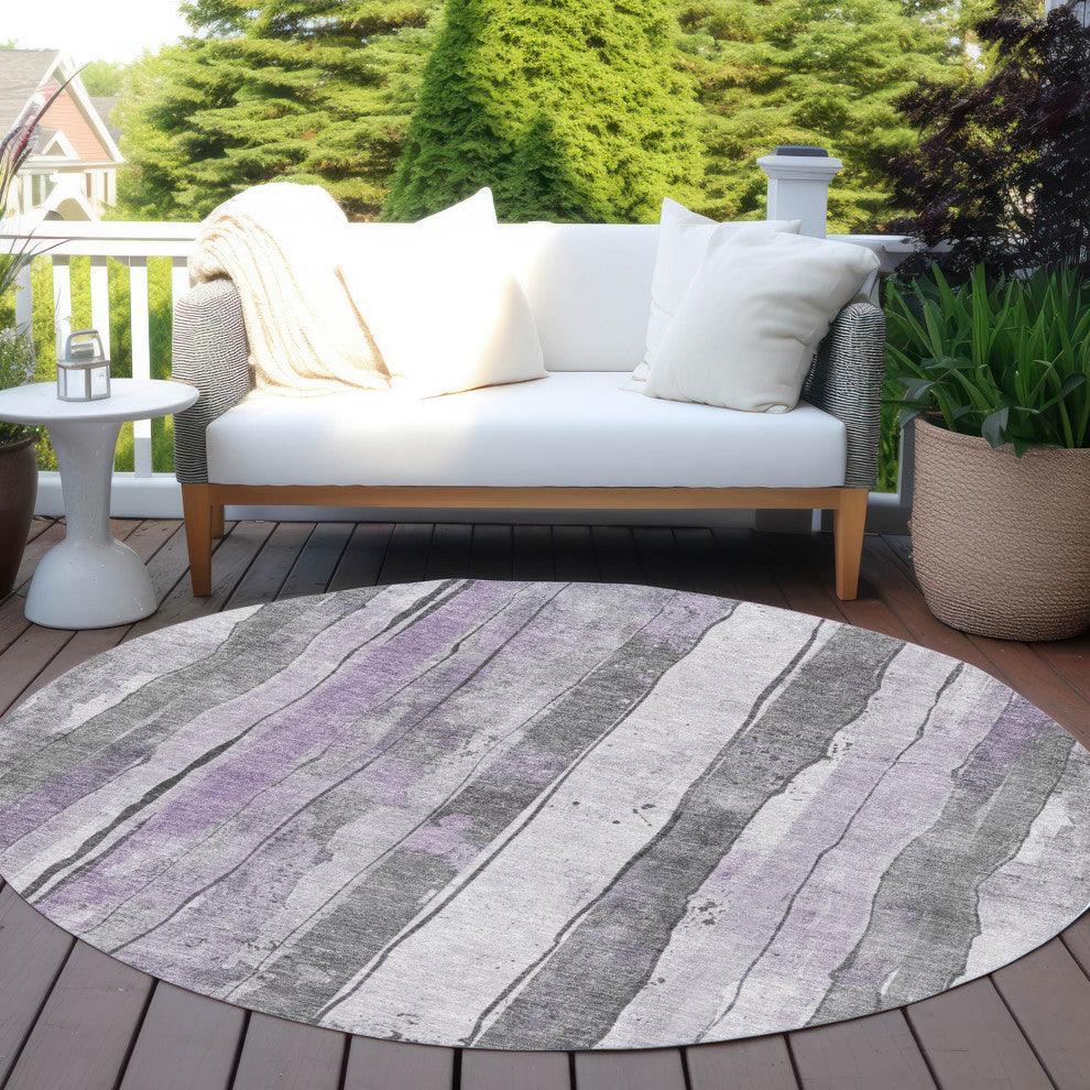 Machine Washable Indoor/Outdoor Chantille ACN1874 Violet 8' x 8' Round Rug
