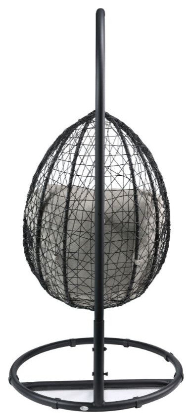 Jaiden Beige Fabric & Black Wicker Patio Swing Chair