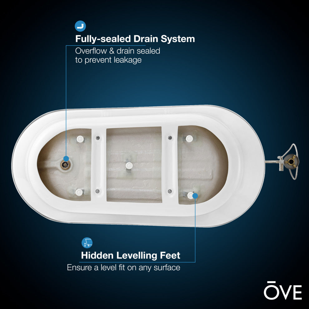 OVE Decors Rachel 70" Freestanding Bathtub With Pop-up and Overflow, Chrome