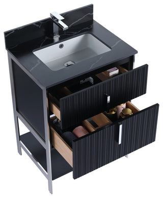 Serenity Bath Vanity, Black Matte, Chrome, Black Marble Stone Top, 1-Hole