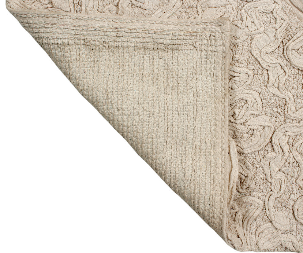 Bell Flower Collection Tufted Bath Rug, 4-Piece Set With Runner, Linen