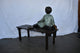 Brother and Sister on A Bench Enjoying Outdoors Bronze Statue 18" x 39" x 33"