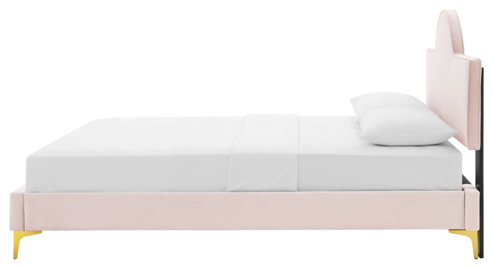 Platform Bed Frame, King Size, Pink, Velvet, Modern, Bedroom Master Guest Suite
