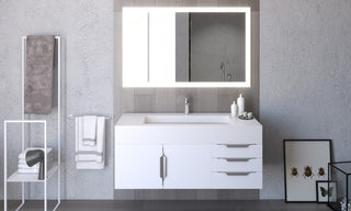 CastelloUSA Nile 48" Wall Mounted Vanity Set, White, White Top, Brushed Nickel
