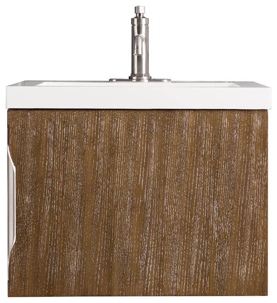 Columbia 24" Single Vanity, Latte Oak, White Glossy Composite Stone Top